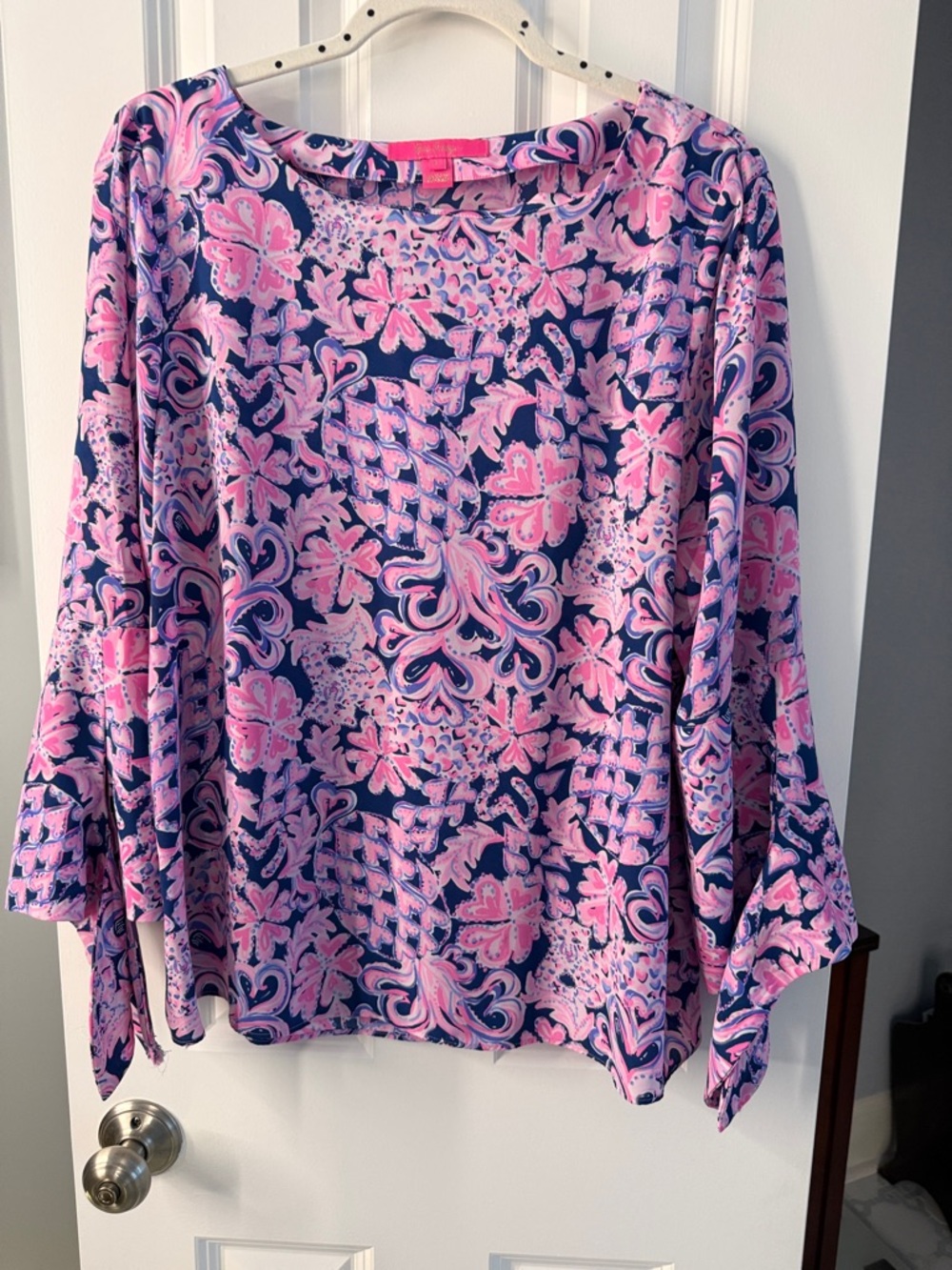 Lilly Pulitzer Pink & Navy Floral Paisley Bell-Sleeve Blouse